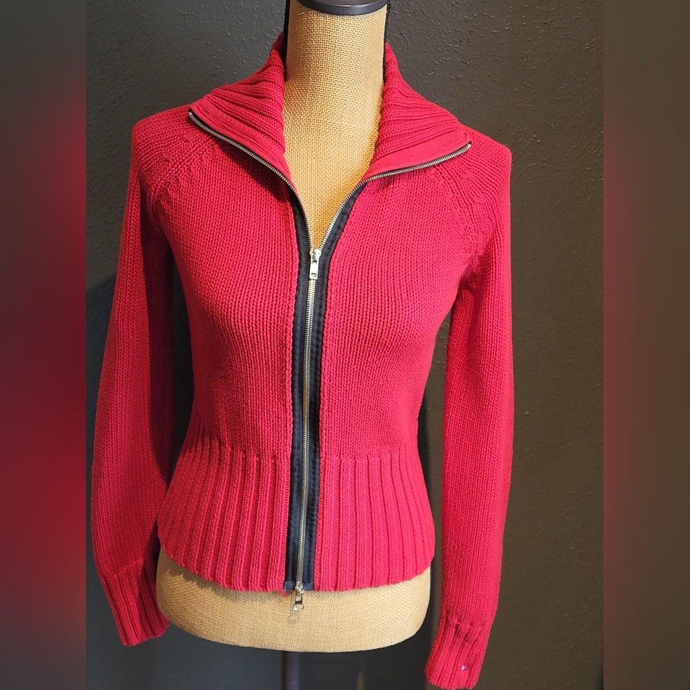 Tommy Hilfiger Red Cotton Zippered Cardigan Small - Picture 4 of 10